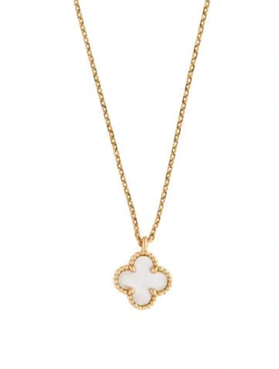 Pre-owned Van Cleef & Arpels Mother Of Pearl Sweet Alhambra Pendant Necklace, 15.75" In Gold