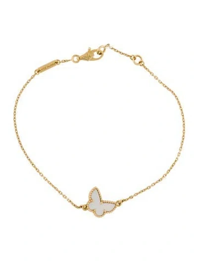 Pre-owned Van Cleef & Arpels Mother Of Pearl Sweet Butterflies Bracelet, 6.75" In White