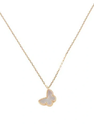 Pre-owned Van Cleef & Arpels Mother Of Pearl Sweet Butterflies Pendant Necklace, 16" In Multi