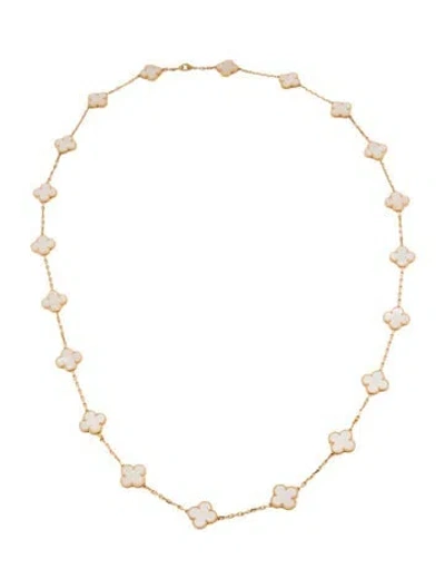 Pre-owned Van Cleef & Arpels Mother Of Pearl Vintage Alhambra 20 Motif Long Necklace, 34" In Multi