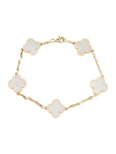Pre-owned Van Cleef & Arpels Mother Of Pearl Vintage Alhambra 5 Motif Bracelet, 7.5" In Multi