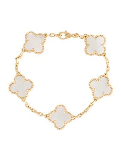 Pre-owned Van Cleef & Arpels Mother Of Pearl Vintage Alhambra Bracelet, 5 Motifs, 6" In Multicolor
