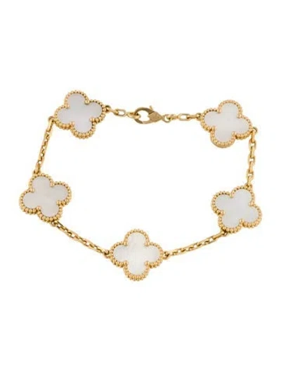 Pre-owned Van Cleef & Arpels Mother Of Pearl Vintage Alhambra Bracelet, 5 Motifs, 6.25" In Multi
