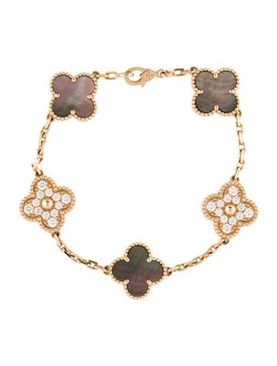 Pre-owned Van Cleef & Arpels Mother Of Pearl Vintage Alhambra Bracelet, 5 Motifs, 6.25" In Multi