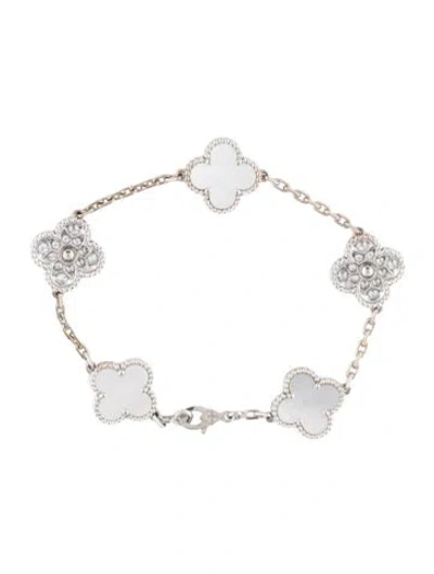 Pre-owned Van Cleef & Arpels Mother Of Pearl Vintage Alhambra Bracelet, 5 Motifs, 6.5" In Multi
