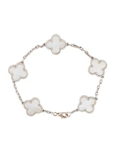 Pre-owned Van Cleef & Arpels Mother Of Pearl Vintage Alhambra Bracelet, 5 Motifs, 6.75" In Multi