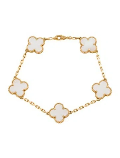 Pre-owned Van Cleef & Arpels Mother Of Pearl Vintage Alhambra Bracelet, 5 Motifs, 6.75" In Multi
