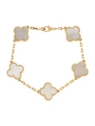 Pre-owned Van Cleef & Arpels Mother Of Pearl Vintage Alhambra Bracelet, 5 Motifs, 6.75" In Multi
