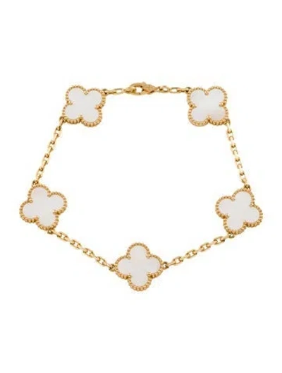 Pre-owned Van Cleef & Arpels Mother Of Pearl Vintage Alhambra Bracelet, 5 Motifs, 6.75" In Multicolor