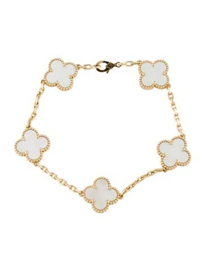 Pre-owned Van Cleef & Arpels Mother Of Pearl Vintage Alhambra Bracelet, 5 Motifs, 7" In Multi
