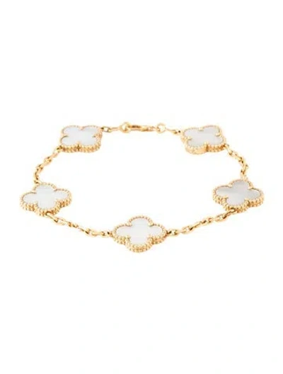 Pre-owned Van Cleef & Arpels Mother Of Pearl Vintage Alhambra Bracelet, 5 Motifs, 7" In Multicolor