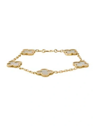 Pre-owned Van Cleef & Arpels Mother Of Pearl Vintage Alhambra Bracelet, 5 Motifs, 7.25" In Multi