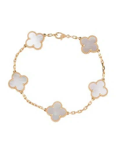 Pre-owned Van Cleef & Arpels Mother Of Pearl Vintage Alhambra Bracelet, 5 Motifs, 7.5" In White