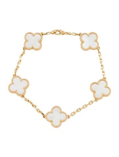 Pre-owned Van Cleef & Arpels Mother Of Pearl Vintage Alhambra Bracelet, 5 Motifs, 7.5" In White