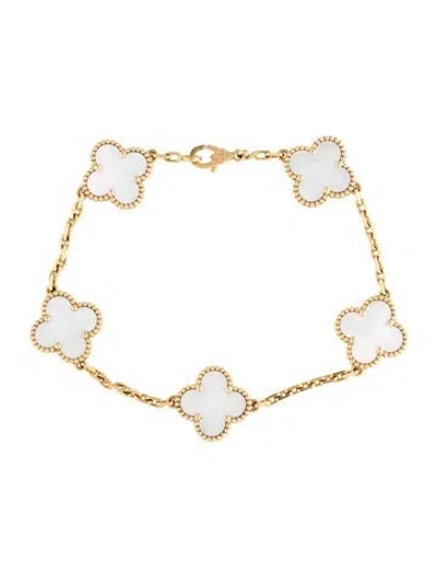 Pre-owned Van Cleef & Arpels Mother Of Pearl Vintage Alhambra Bracelet, 5 Motifs, 7.75" In Multicolor