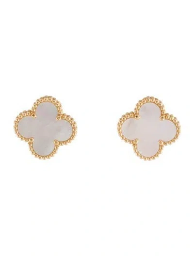 Pre-owned Van Cleef & Arpels Mother Of Pearl Vintage Alhambra Earrings In White