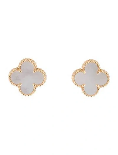 Pre-owned Van Cleef & Arpels Mother Of Pearl Vintage Alhambra Earrings In White