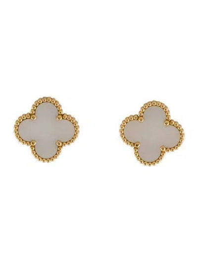 Pre-owned Van Cleef & Arpels Mother Of Pearl Vintage Alhambra Earrings In White