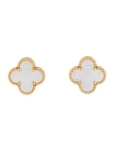 Pre-owned Van Cleef & Arpels Mother Of Pearl Vintage Alhambra Earrings In White