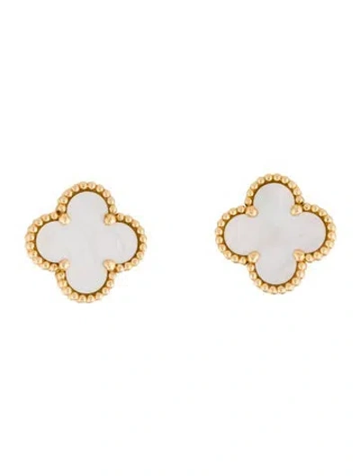 Pre-owned Van Cleef & Arpels Mother Of Pearl Vintage Alhambra Earrings In White