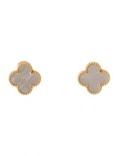 Pre-owned Van Cleef & Arpels Mother Of Pearl Vintage Alhambra Earrings In White