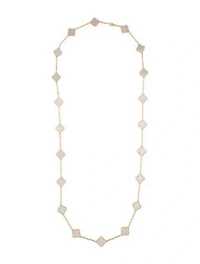 Pre-owned Van Cleef & Arpels Mother Of Pearl Vintage Alhambra Long Necklace, 20 Motifs, 33.25" In White