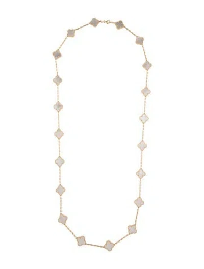 Pre-owned Van Cleef & Arpels Mother Of Pearl Vintage Alhambra Long Necklace, 20 Motifs, 33.25" In White