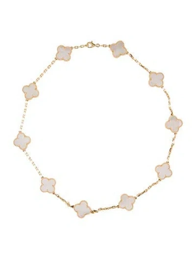 Pre-owned Van Cleef & Arpels Mother Of Pearl Vintage Alhambra Necklace, 10 Motifs, 16" In Multi