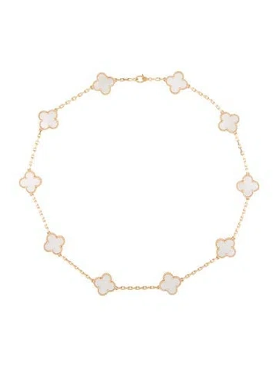 Pre-owned Van Cleef & Arpels Mother Of Pearl Vintage Alhambra Necklace, 10 Motifs, 16.5" In Multi