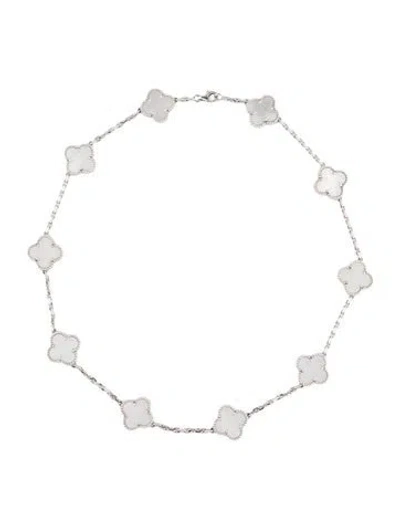 Pre-owned Van Cleef & Arpels Mother Of Pearl Vintage Alhambra Necklace, 10 Motifs, 16.5" In White