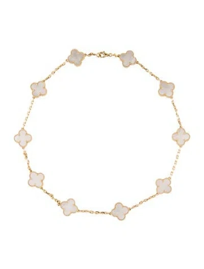 Pre-owned Van Cleef & Arpels Mother Of Pearl Vintage Alhambra Necklace, 10 Motifs, 16.75" In White