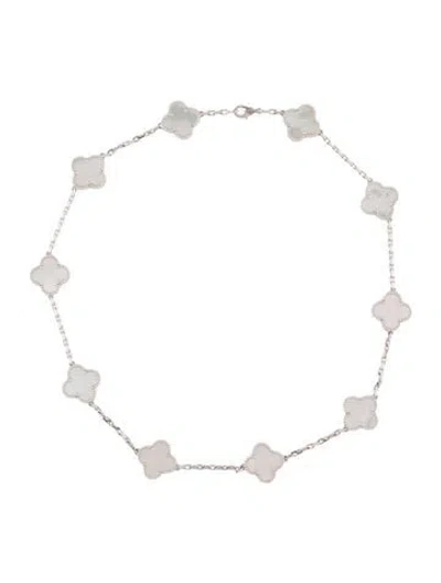Pre-owned Van Cleef & Arpels Mother Of Pearl Vintage Alhambra Necklace, 10 Motifs, 17" In Multi