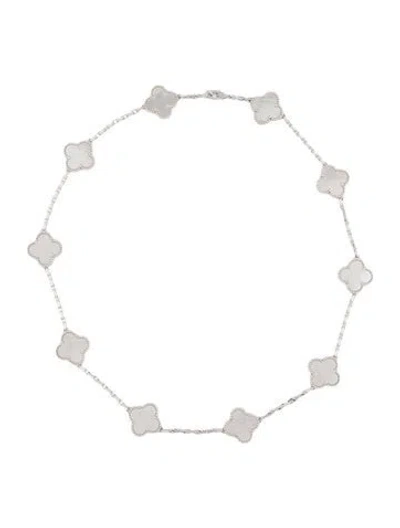 Pre-owned Van Cleef & Arpels Mother Of Pearl Vintage Alhambra Necklace, 10 Motifs, 17" In White
