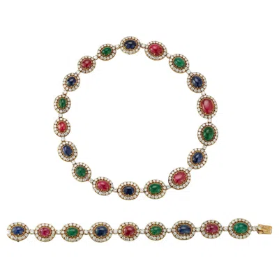 Pre-owned Van Cleef & Arpels Multi Gem Cabochon And Diamond Necklace And Bracelet Set In Multiple