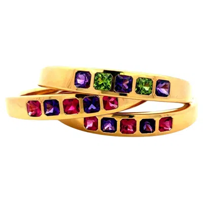 Pre-owned Van Cleef & Arpels Multi-gem Cushion Cut 18k Yellow Gold Cuff Bracelet