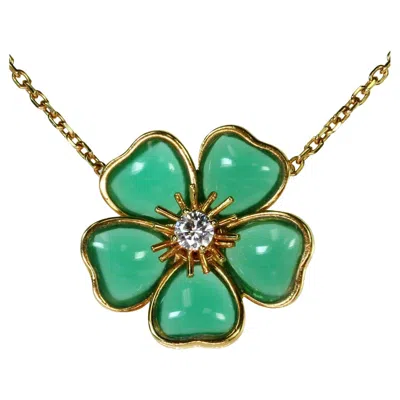 Pre-owned Van Cleef & Arpels Nerval Diamond Green Chalcedony 18k Yellow Gold Necklace