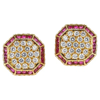 Pre-owned Van Cleef & Arpels Octagonal Shape Ruby And Diamond Earrings, 18k In Multi