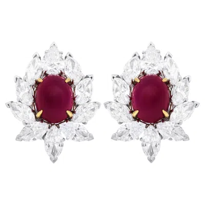 Pre-owned Van Cleef & Arpels Original No#56026 10.00 Cts. No Heat Ruby Cabochon Earrings In Multi