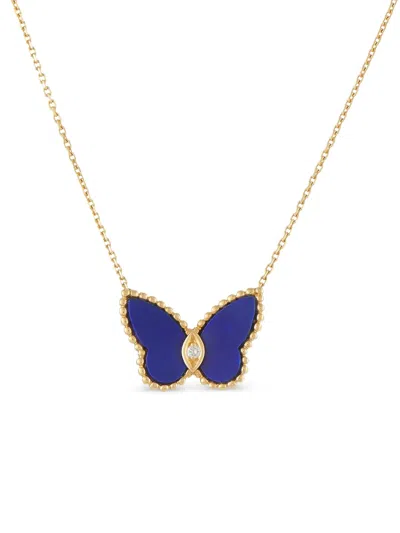 Pre-owned Van Cleef & Arpels Papillon Diamond And Lapis Lazuli Necklace In Gold