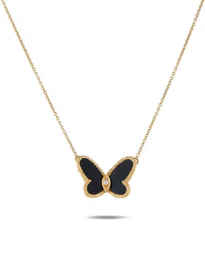 Pre-owned Van Cleef & Arpels Papillon Diamond And Onyx Necklace In Gold