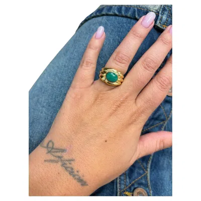 Pre-owned Van Cleef & Arpels Paris 18k Yellow Gold & Malachite Cocktail Ring 1980s Vintage