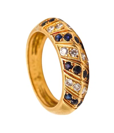 Pre-owned Van Cleef & Arpels Paris Band Ring In 18kt Gold With Diamonds And Sapphires In Multi