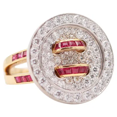 Pre-owned Van Cleef & Arpels Paris Boutonnière Button Cocktail Ring With Rubies & Diamonds In Multi