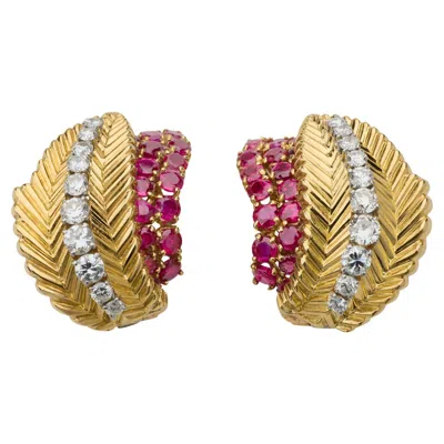 Pre-owned Van Cleef & Arpels Paris Mid-century Ruby And Diamond Earrings In Multi