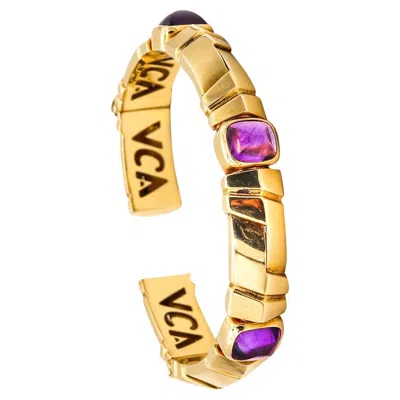 Pre-owned Van Cleef & Arpels Paris Modern Cuff Bracelet 18kt Yellow Gold With 3 Amethysts
