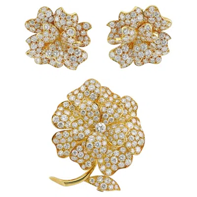 Pre-owned Van Cleef & Arpels Pavot Diamond Brooch & Earrings Set In Multiple