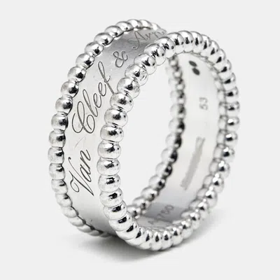 Pre-owned Van Cleef & Arpels Perlée 18k White Gold Ring Size 53