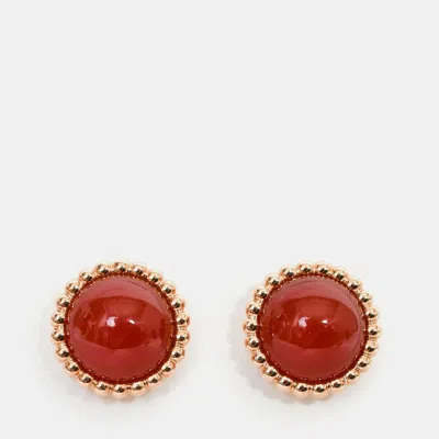 Pre-owned Van Cleef & Arpels Perlee Couleurs 18k Rose Gold Carnelian Stud Earrings