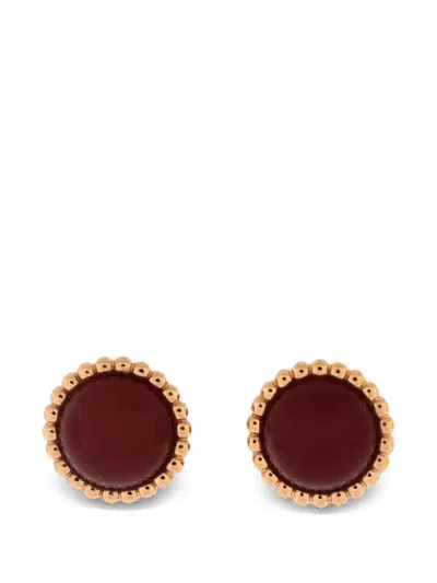 Pre-owned Van Cleef & Arpels Perlée Couleurs Stud 18k Rose Gold And Carnelian Earrings In Pink