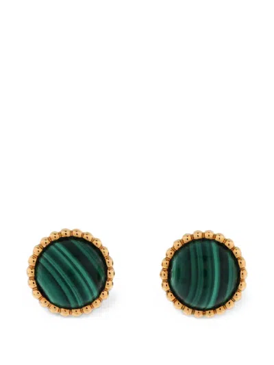 Pre-owned Van Cleef & Arpels Perlée Couleurs Stud 18k Yellow Gold And Malachite Earrings In Green